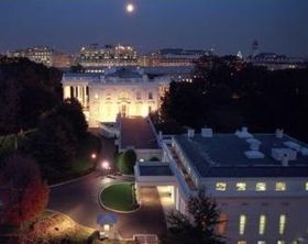 The West Wing of the White House, in the foreground.